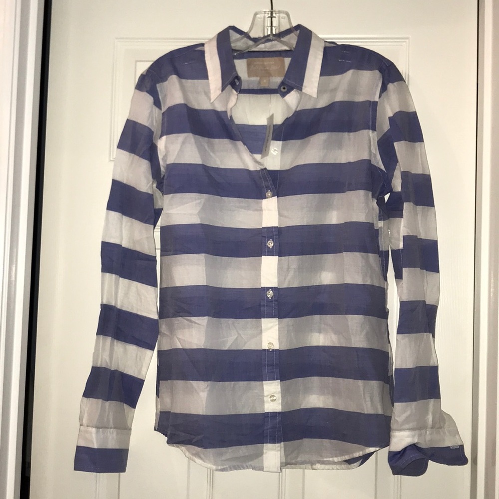 Blue & white stripe light weight button-down shirt